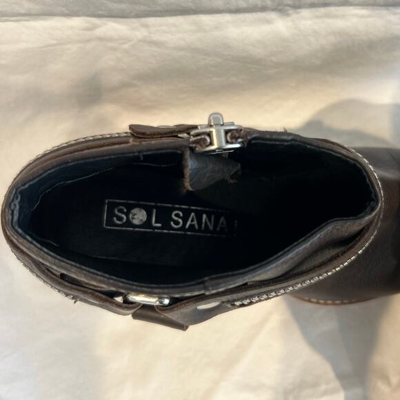 Sol Sana Eddie Brown Leather Booties Removable Straps Square Toe Boots 38/7.5-8 - Picture 3 of 8